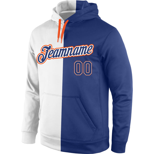 Custom Stitched White Royal-Orange Split Fashion Sports Pullover Sweatshirt Hoodie alternate