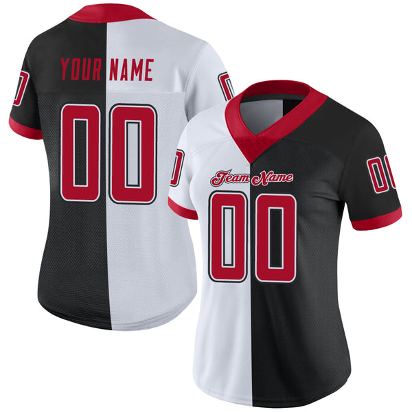 Custom Black Red-White Split Fashion Football Jersey alternate