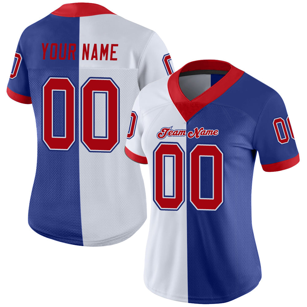 Custom Royal Red-White Split Fashion Football Jersey - Back