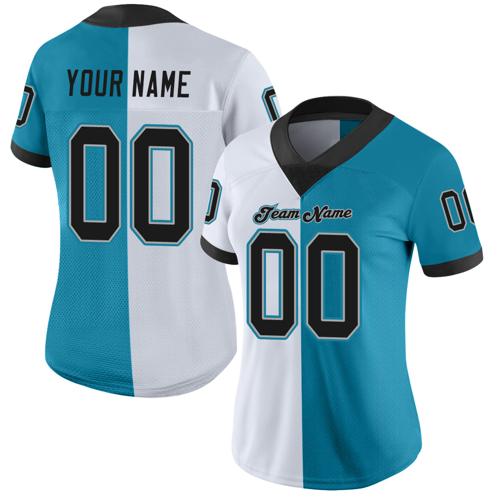 Custom Panther Blue Black-White Split Fashion Football Jersey - Back