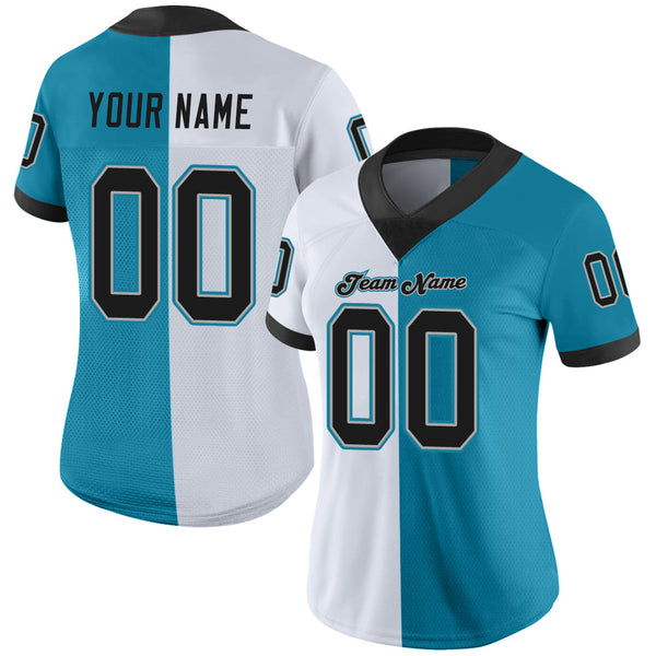 Custom Panther Blue Black-White Split Fashion Football Jersey alternate