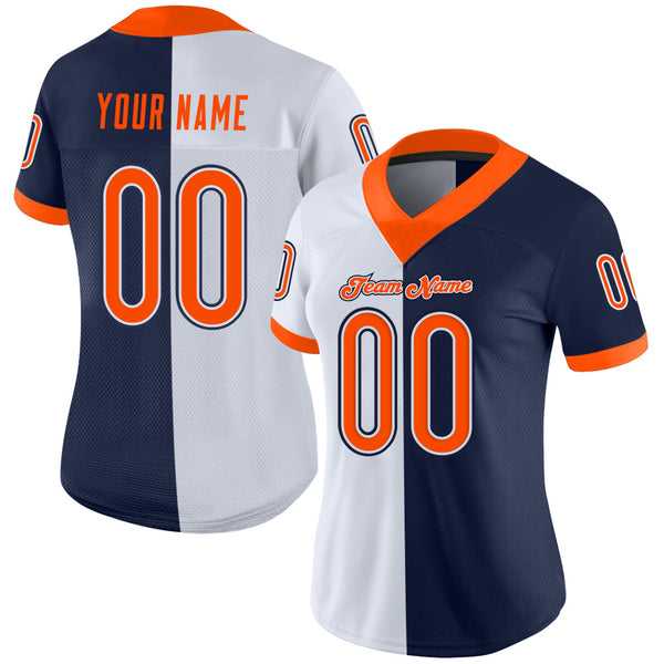 Custom Navy Orange-White Split Fashion Football Jersey alternate