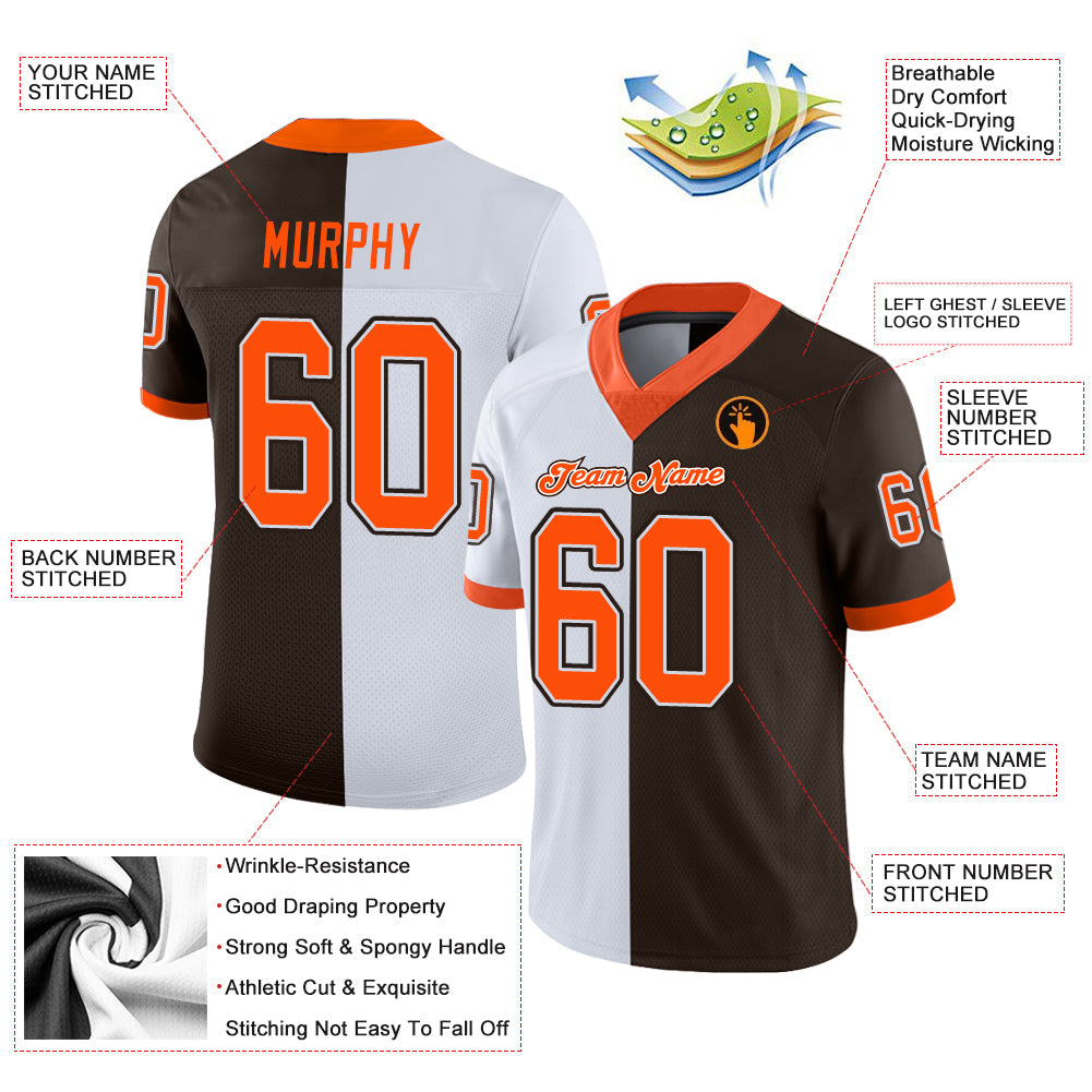 Custom Brown Orange-White Split Fashion Football Jersey - Front