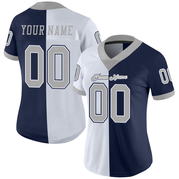 Custom Navy Gray-White Split Fashion Football Jersey alternate