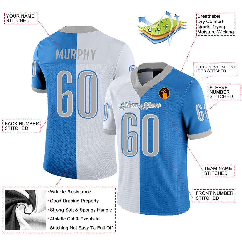 Custom Powder Blue Gray-White Split Fashion Football Jersey - Front