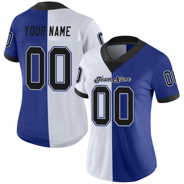 Custom Royal Black-White Split Fashion Football Jersey alternate
