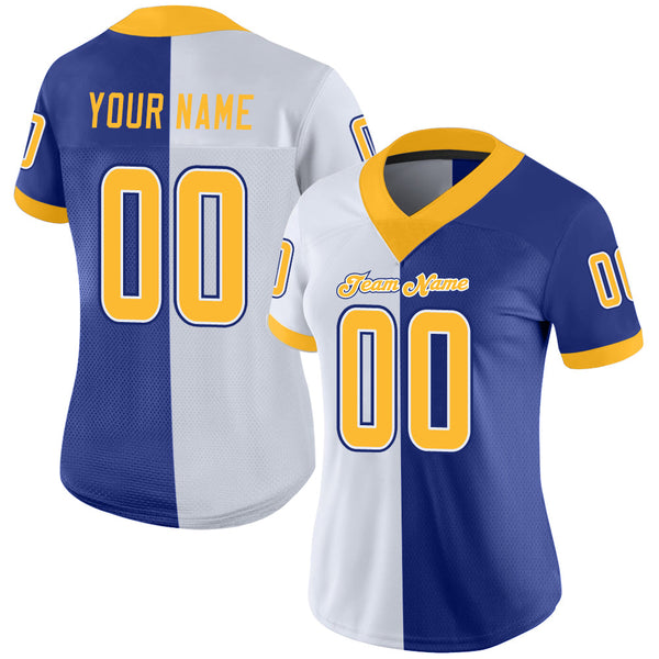 Custom Royal Gold-White Split Fashion Football Jersey alternate