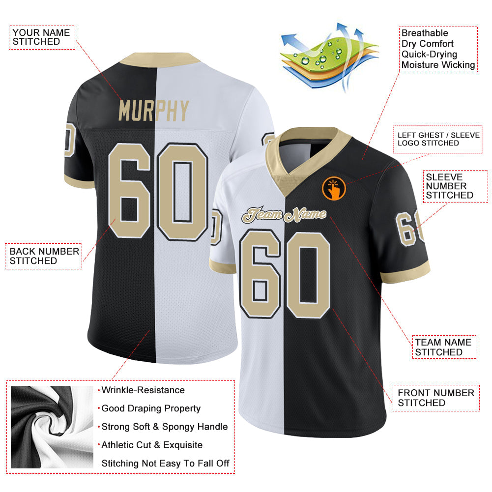 Custom Black Vegas Gold-White Split Fashion Football Jersey - Front