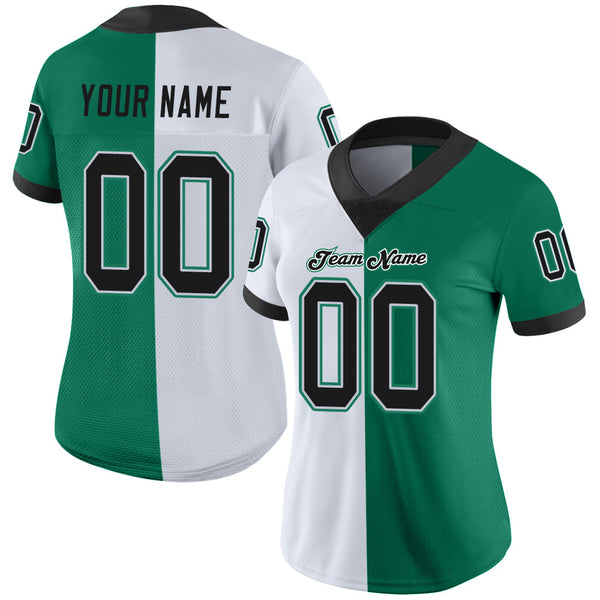 Custom Kelly Green Black-White Split Fashion Football Jersey alternate
