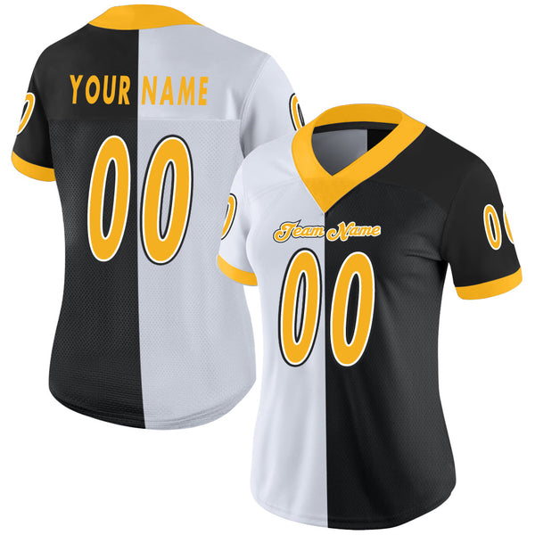 Custom Black Gold-White Split Fashion Football Jersey alternate
