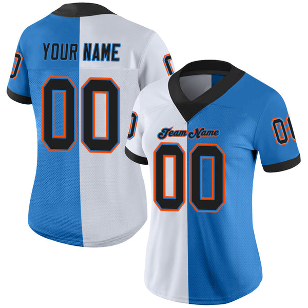 Custom Powder Blue Black-White Split Fashion Football Jersey alternate