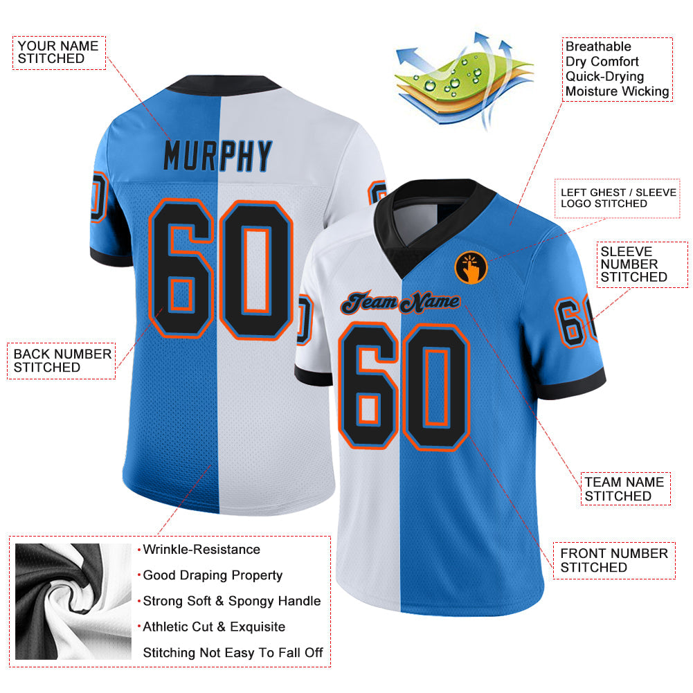 Custom Powder Blue Black-White Split Fashion Football Jersey - Front