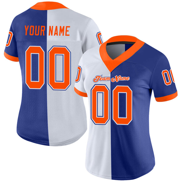 Custom Royal Orange-White Split Fashion Football Jersey alternate