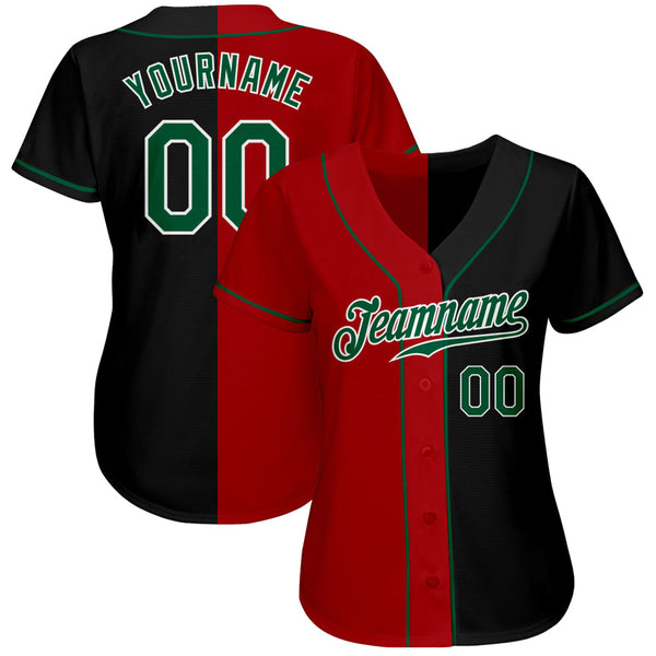 Custom Black Kelly Green-Red Authentic Split Fashion Baseball Jersey alternate