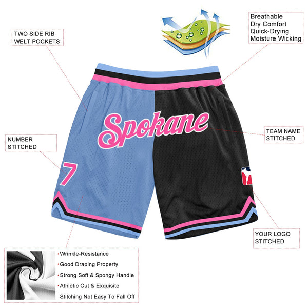 Custom Light Blue Pink-Black Authentic Throwback Split Fashion Basketball Shorts alternate