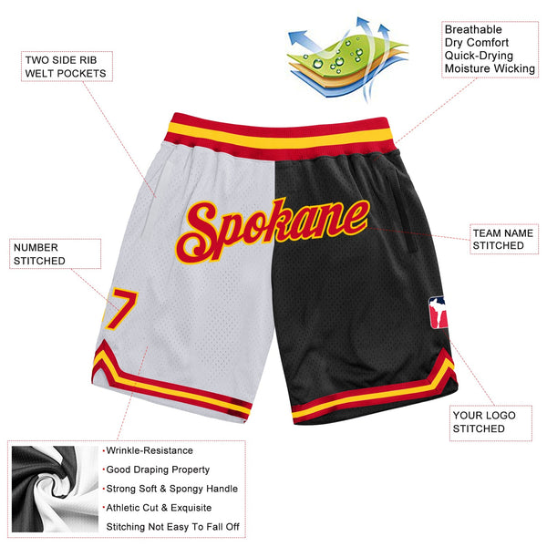 Custom White Red-Black Authentic Throwback Split Fashion Basketball Shorts alternate
