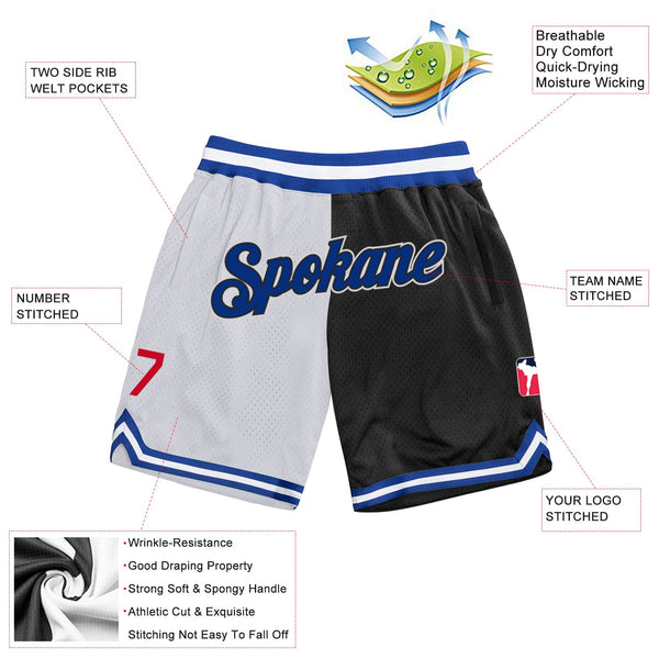 Custom White Royal-Black Authentic Throwback Split Fashion Basketball Shorts alternate