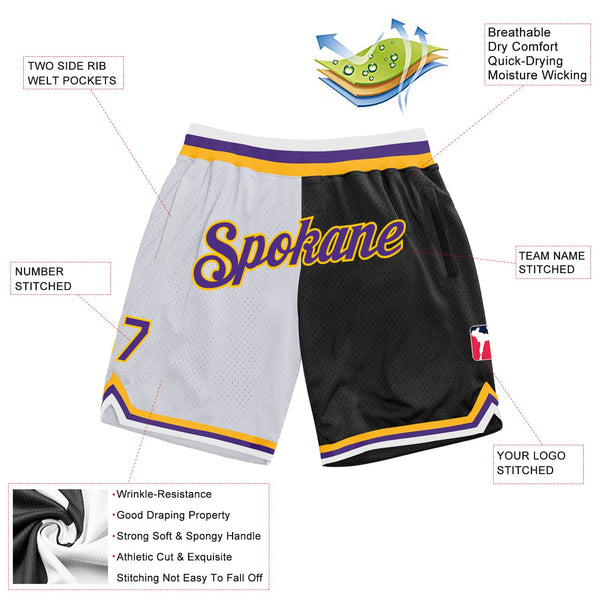 Custom White Purple-Black Authentic Throwback Split Fashion Basketball Shorts alternate