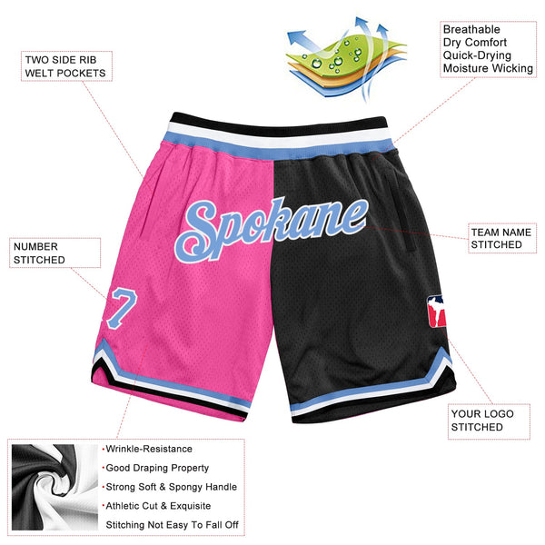 Custom Pink Light Blue-Black Authentic Throwback Split Fashion Basketball Shorts alternate