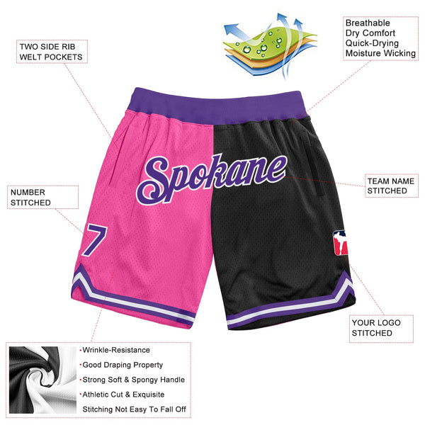 Custom Pink Purple-Black Authentic Throwback Split Fashion Basketball Shorts alternate