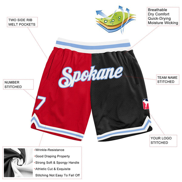 Custom Red White-Black Authentic Throwback Split Fashion Basketball Shorts alternate