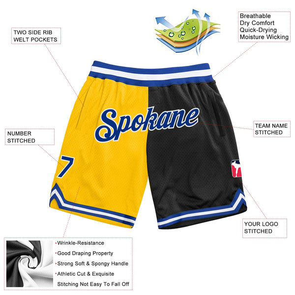 Custom Gold Royal-Black Authentic Throwback Split Fashion Basketball Shorts alternate