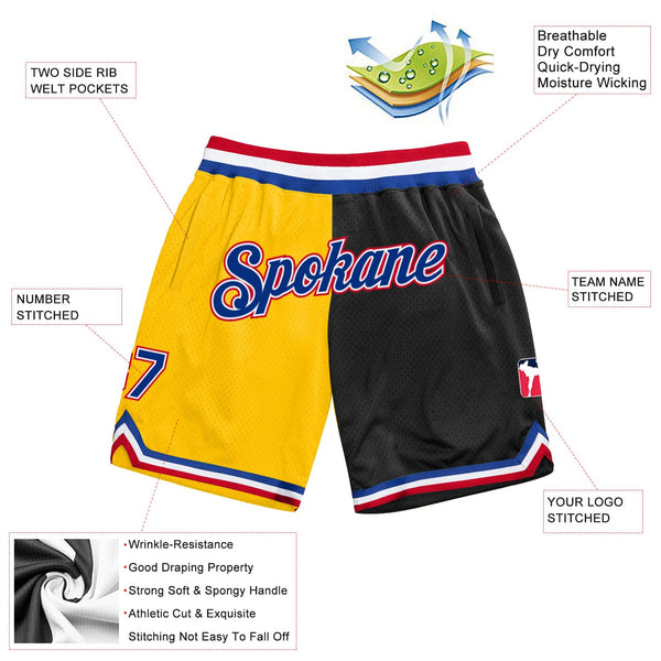 Custom Gold Royal-Black Authentic Throwback Split Fashion Basketball Shorts alternate