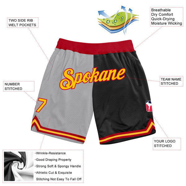 Custom Gray Gold-Black Authentic Throwback Split Fashion Basketball Shorts alternate