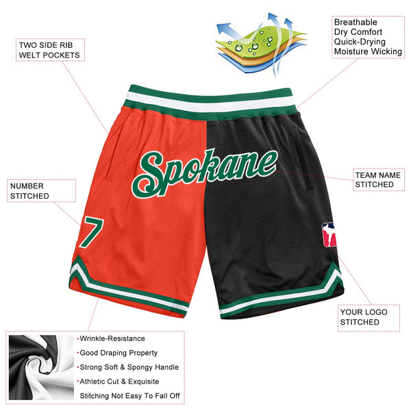 Custom Orange Kelly Green-Black Authentic Throwback Split Fashion Basketball Shorts alternate