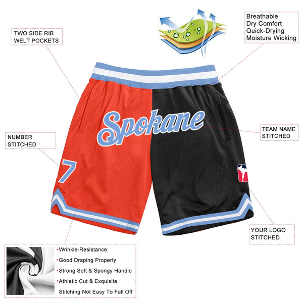 Custom Orange Light Blue-Black Authentic Throwback Split Fashion Basketball Shorts alternate