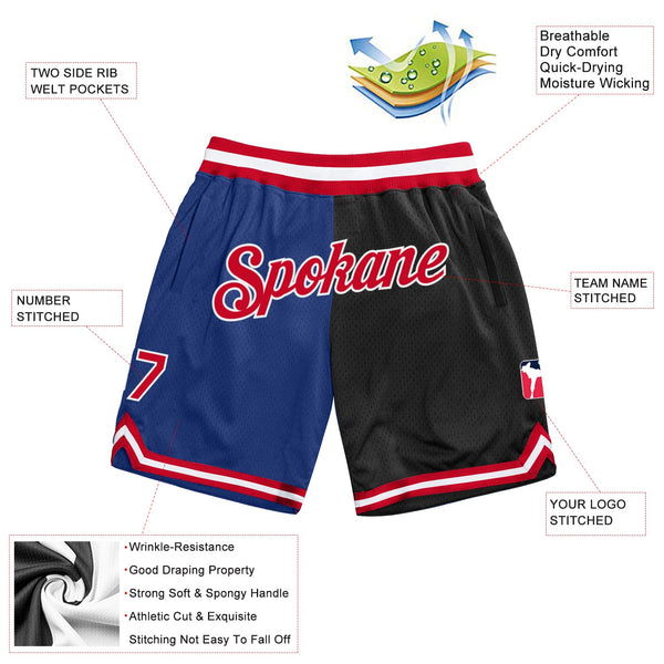 Custom Royal Red-Black Authentic Throwback Split Fashion Basketball Shorts alternate