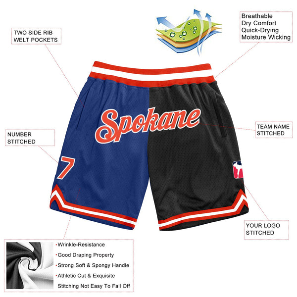 Custom Royal Orange-Black Authentic Throwback Split Fashion Basketball Shorts alternate