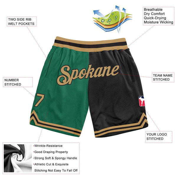 Custom Kelly Green Old Gold-Black Authentic Throwback Split Fashion Basketball Shorts alternate