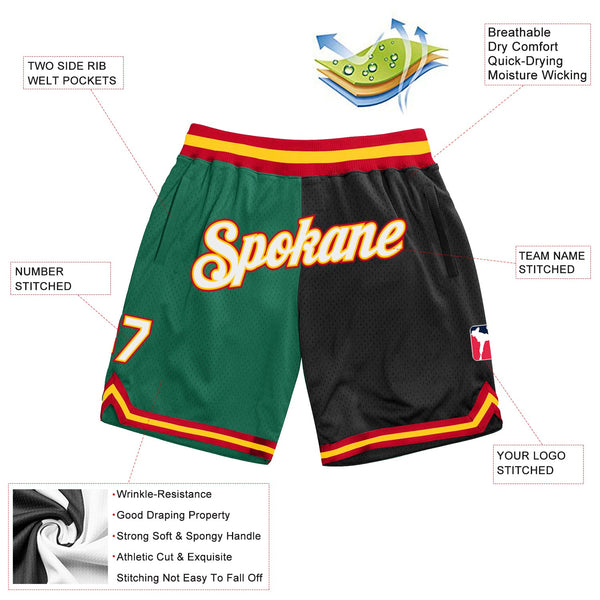 Custom Kelly Green White-Black Authentic Throwback Split Fashion Basketball Shorts alternate