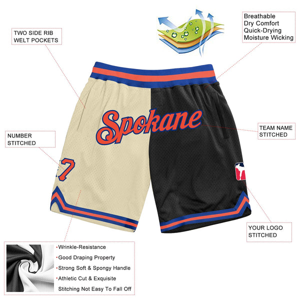 Custom Cream Orange-Black Authentic Throwback Split Fashion Basketball Shorts alternate