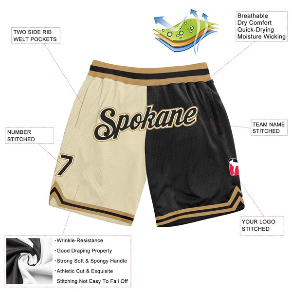 Custom Cream Black-Old Gold Authentic Throwback Split Fashion Basketball Shorts alternate