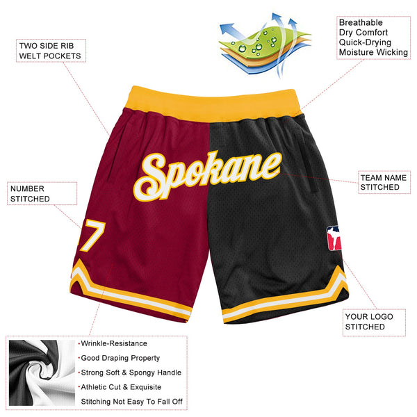 Custom Maroon White-Black Authentic Throwback Split Fashion Basketball Shorts alternate