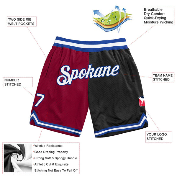 Custom Maroon White-Black Authentic Throwback Split Fashion Basketball Shorts alternate