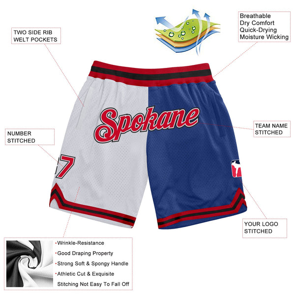 Custom White Red-Royal Authentic Throwback Split Fashion Basketball Shorts alternate