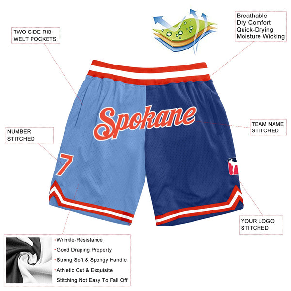 Custom Light Blue Orange-Royal Authentic Throwback Split Fashion Basketball Shorts alternate