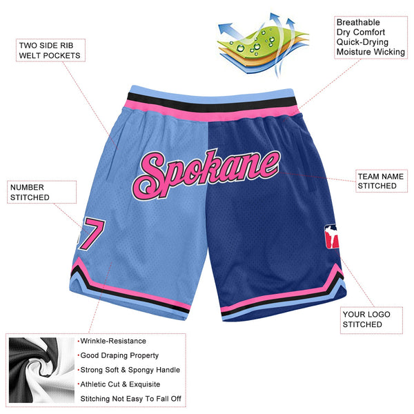 Custom Light Blue Pink-Royal Authentic Throwback Split Fashion Basketball Shorts alternate