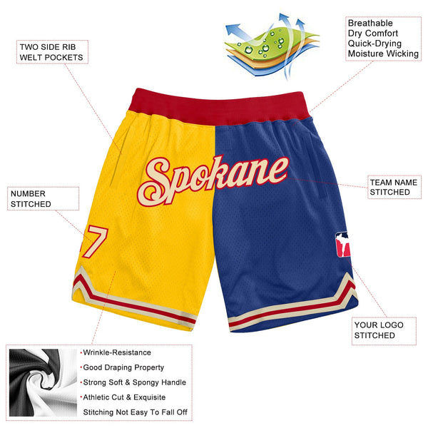 Custom Gold Cream-Royal Authentic Throwback Split Fashion Basketball Shorts alternate