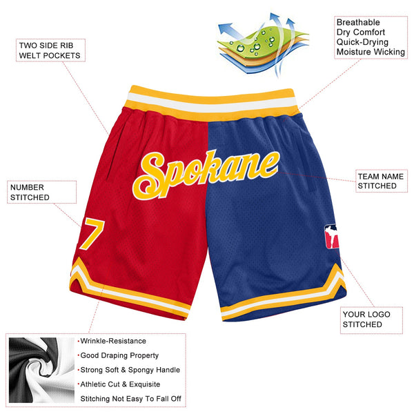 Custom Red Gold-Royal Authentic Throwback Split Fashion Basketball Shorts alternate