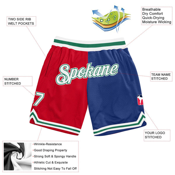 Custom Red White-Royal Authentic Throwback Split Fashion Basketball Shorts alternate