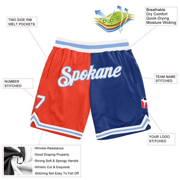 Custom Orange White-Royal Authentic Throwback Split Fashion Basketball Shorts alternate