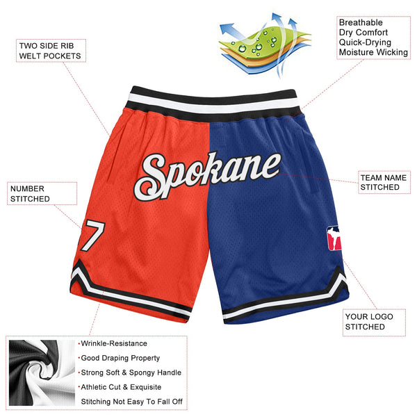 Custom Orange White-Royal Authentic Throwback Split Fashion Basketball Shorts alternate