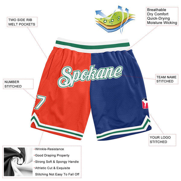 Custom Orange White-Royal Authentic Throwback Split Fashion Basketball Shorts alternate