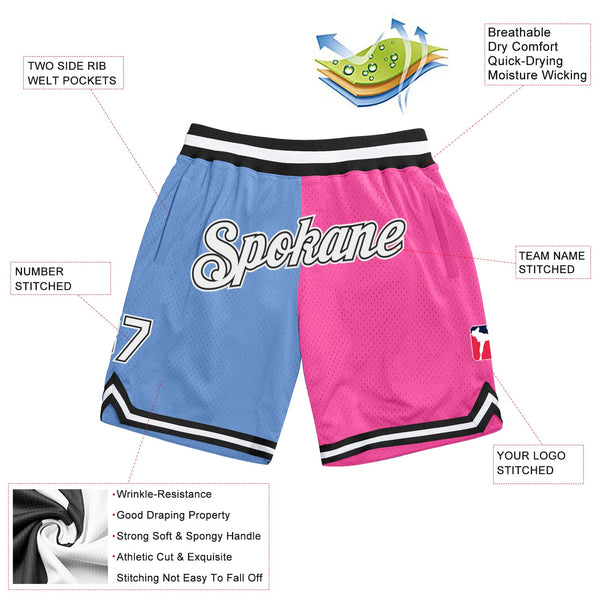 Custom Light Blue White-Pink Authentic Throwback Split Fashion Basketball Shorts alternate