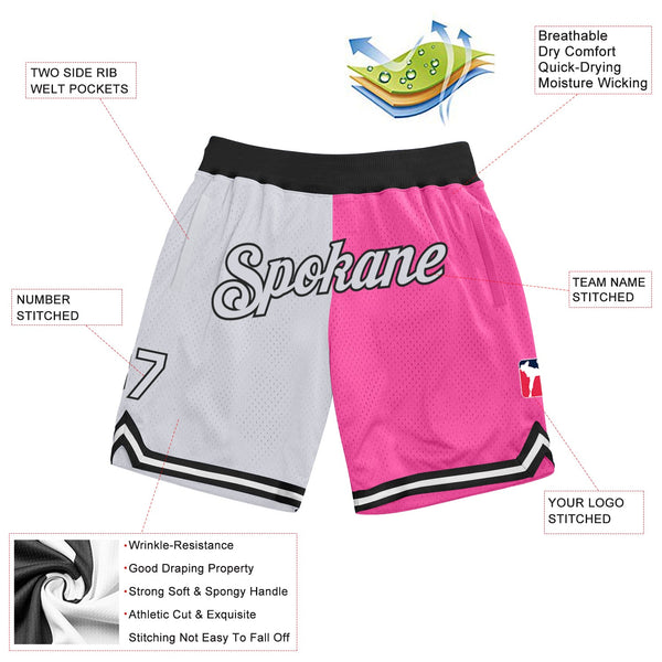 Custom Pink White-Black Authentic Throwback Split Fashion Basketball Shorts alternate