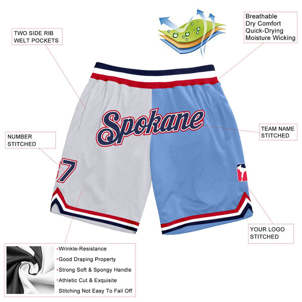 Custom White Navy-Light Blue Authentic Throwback Split Fashion Basketball Shorts alternate